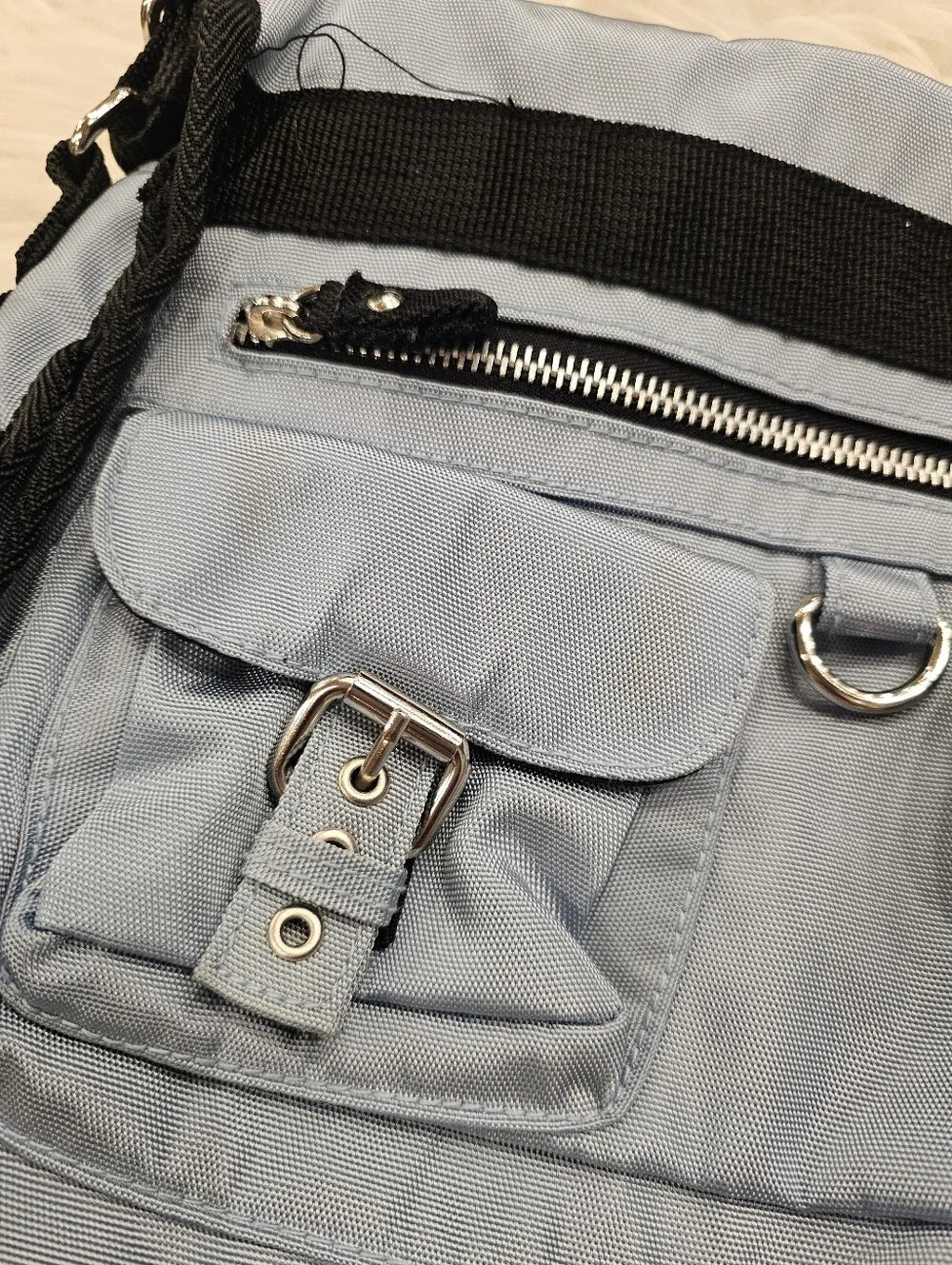 Vintage Old Navy Light Blue Crossbody Bag with Black Trim